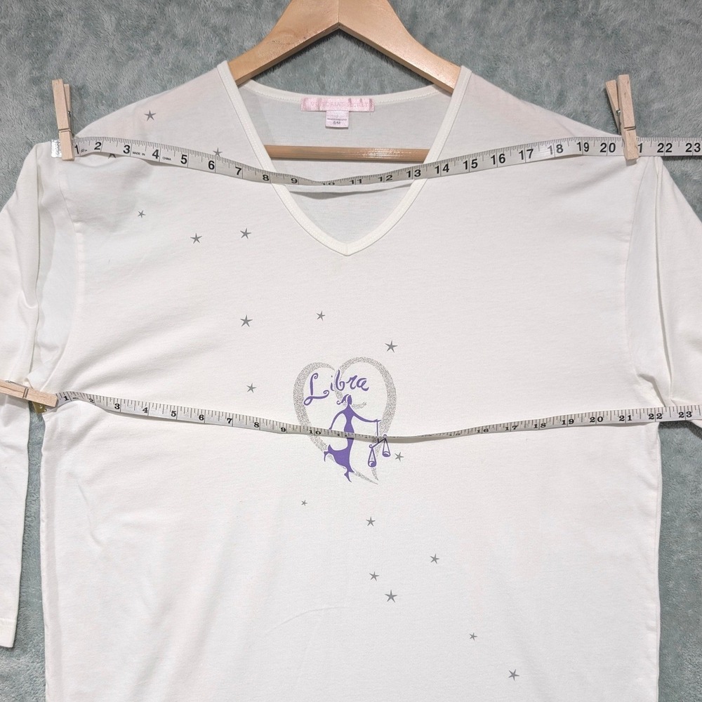 VTG Victorias Secret Libra Zodiac Nightshirt White Cotton V-Neck Y2K S / M - Picture 10 of 10